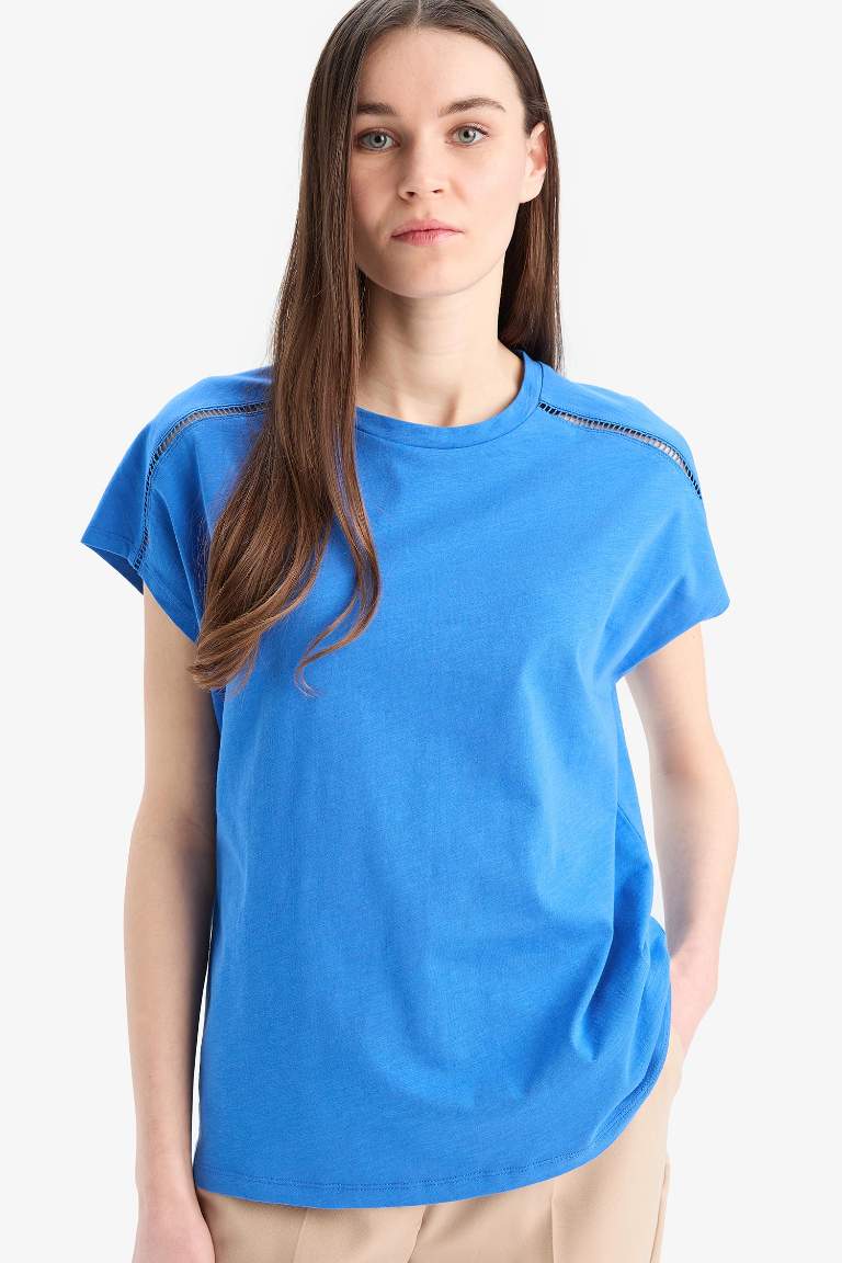 Traditional Crew Neck Flamy Cotton T-Shirt