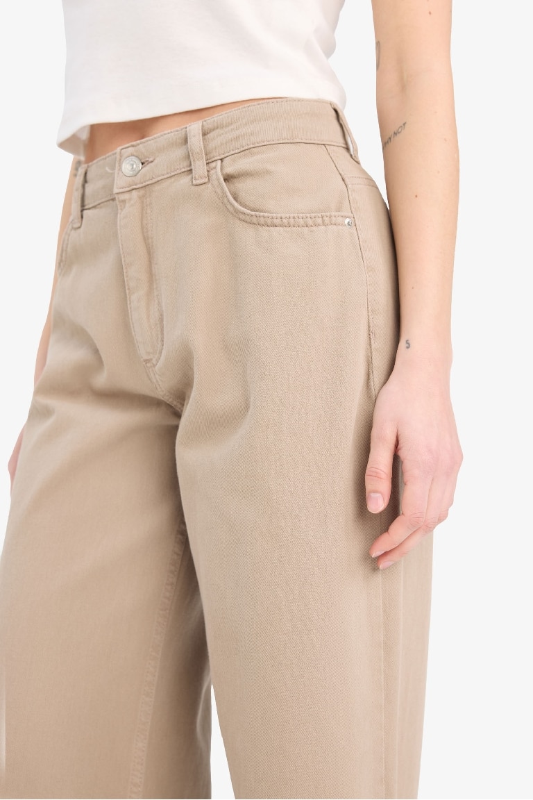 Wide Leg Normal Waist Standard Length Gabardine Trousers