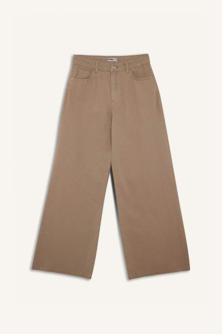 Wide Leg Normal Waist Standard Length Gabardine Trousers