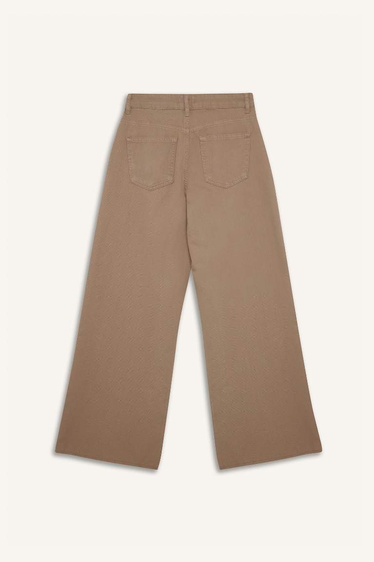 Wide Leg Normal Waist Standard Length Gabardine Trousers