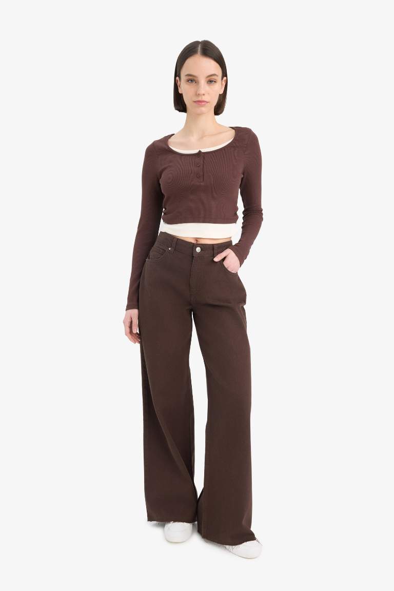 Wide Leg Gabardine Trousers