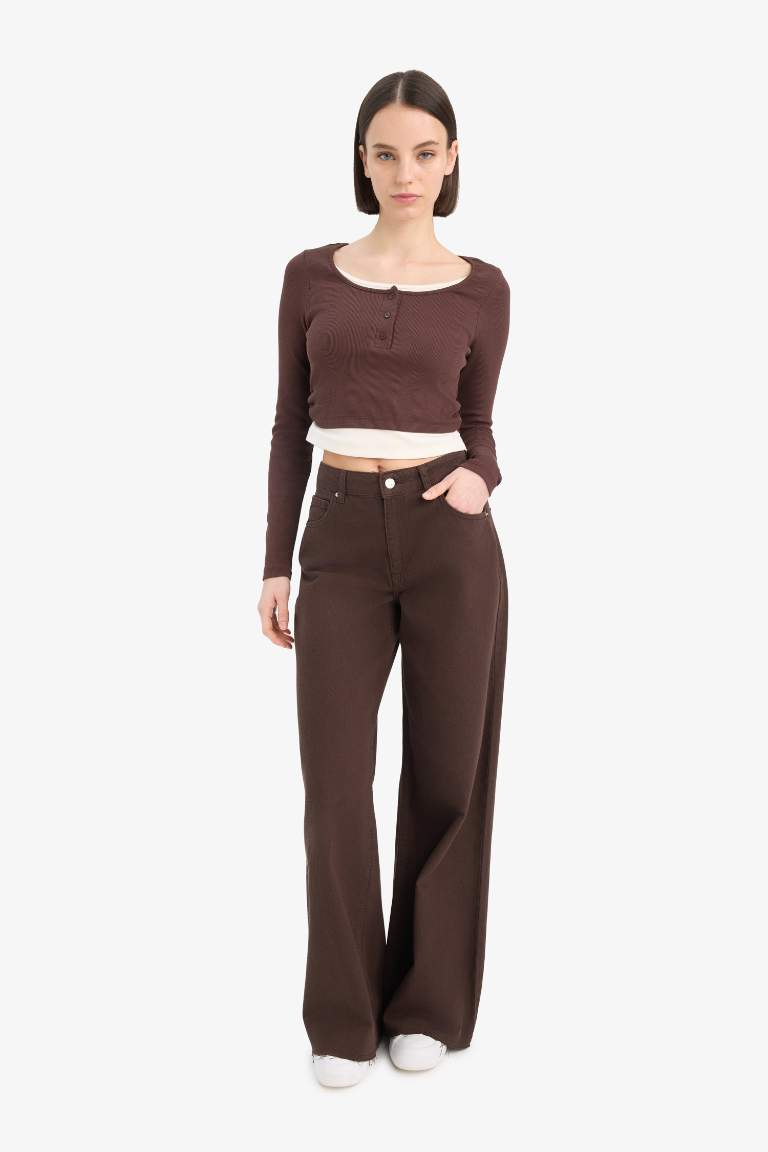 Wide Leg Gabardine Trousers