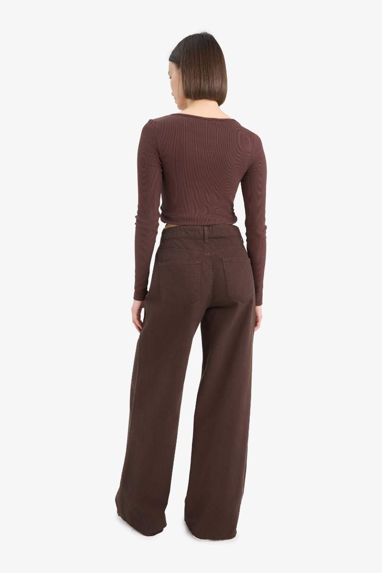 Wide Leg Gabardine Trousers