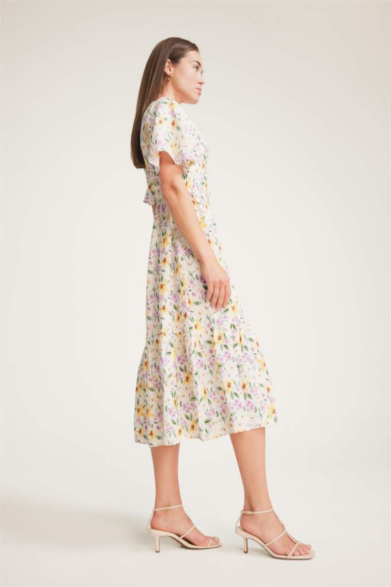 فستان ميدي نص كم تقليدي بياخة V