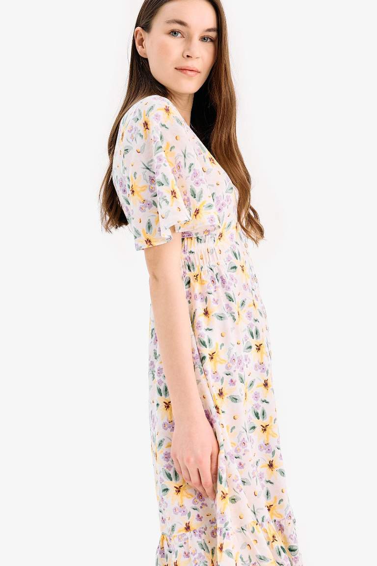 فستان ميدي نص كم تقليدي بياخة V