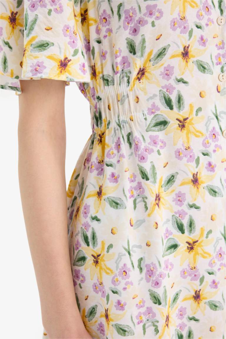 فستان ميدي نص كم تقليدي بياخة V