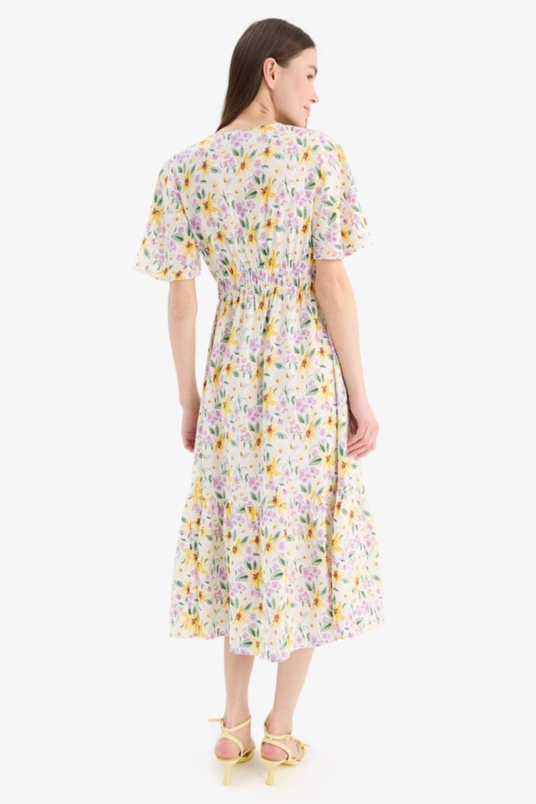 فستان ميدي نص كم تقليدي بياخة V