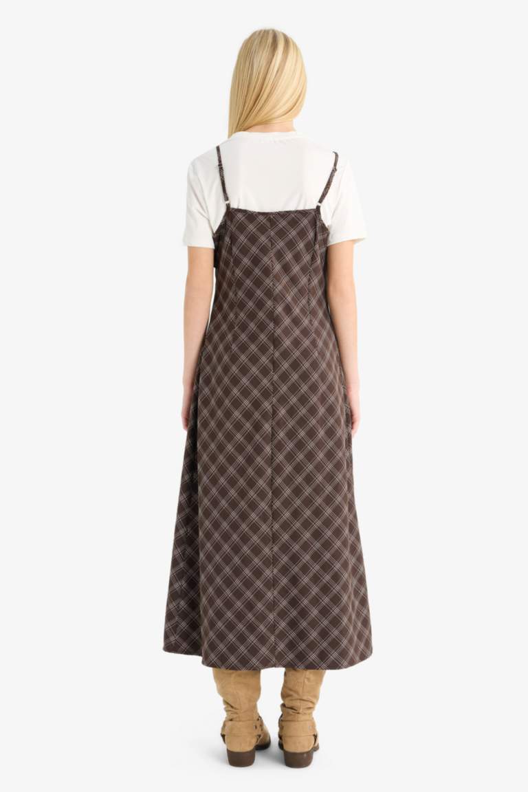 Cross Neck Plaid Strappy Midi Dress