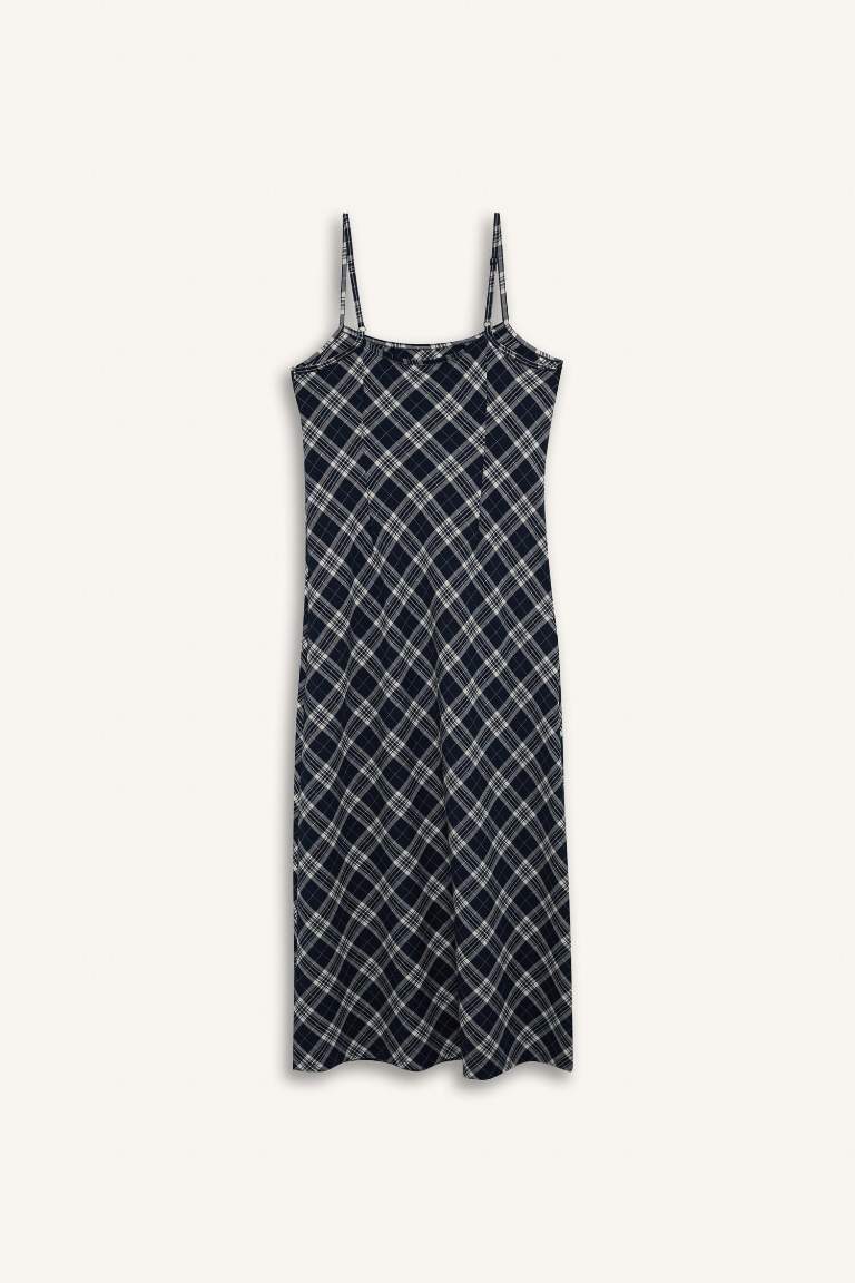 Slip V-Neck Plaid Midi Dress