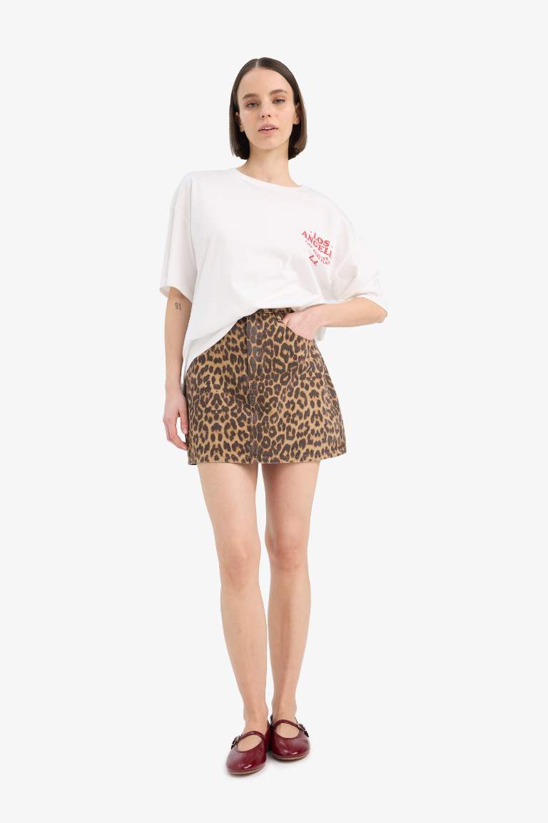 Coool Animal Print Gabardine Normal Waist Mini Skirt