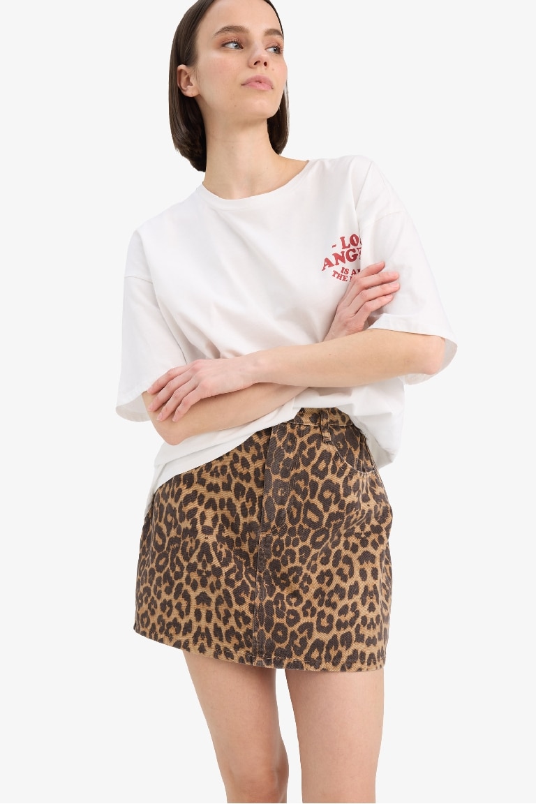 Coool Animal Print Gabardine Normal Waist Mini Skirt