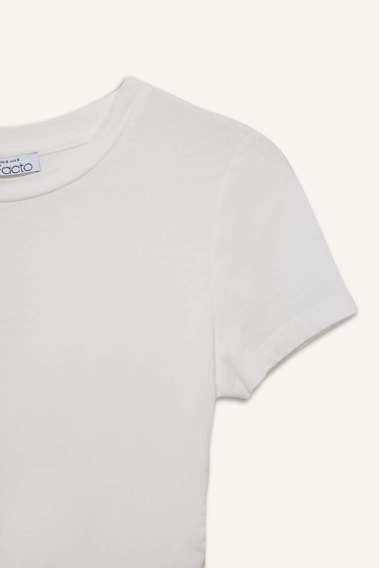 Fitted Bisiklet Yaka Basic Düz Modal Kısa Kollu Beyaz Tişört