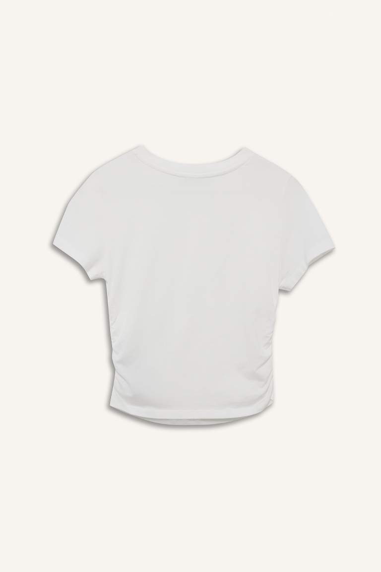 Fitted Bisiklet Yaka Basic Düz Modal Kısa Kollu Beyaz Tişört