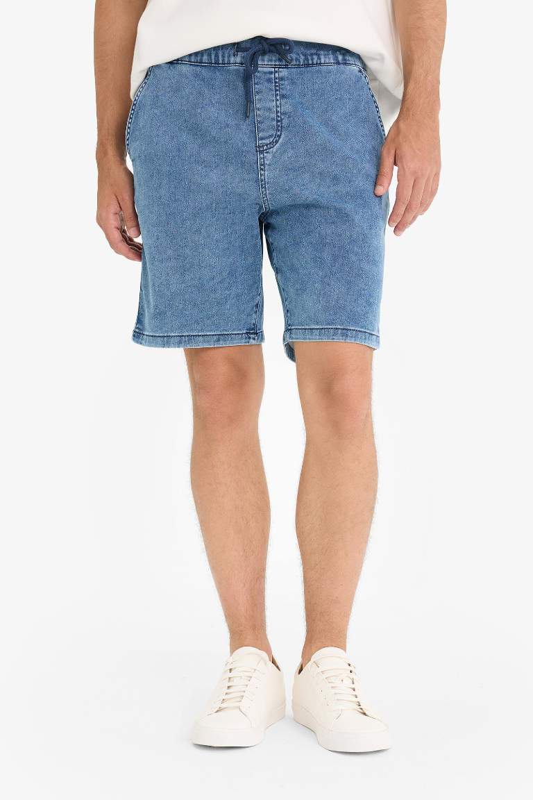 Regular Fit Beli Lastikli Rahat Kalıp Jean Bermuda Şort
