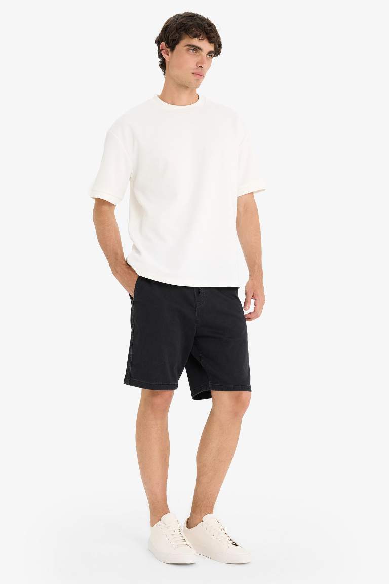 Regular Fit Beli Lastikli Rahat Kalıp Jean Bermuda Şort
