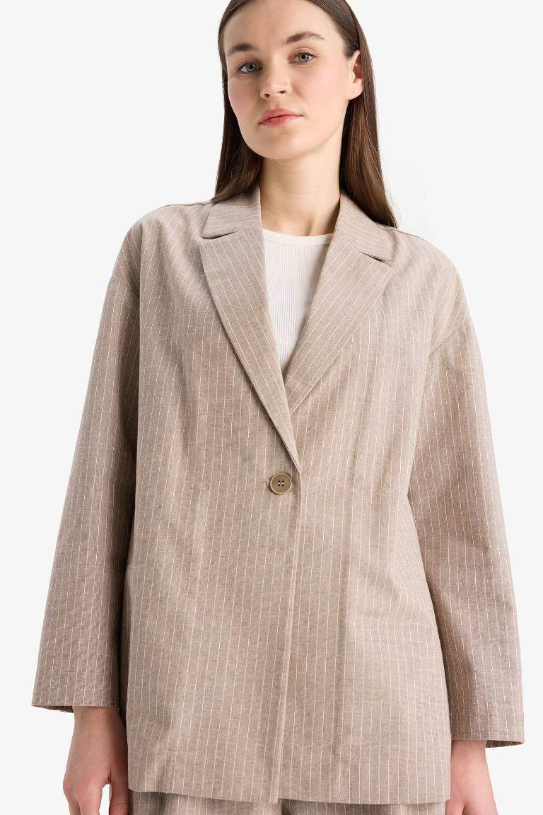 Relax Fit Jacket Collar linen Striped Blazer