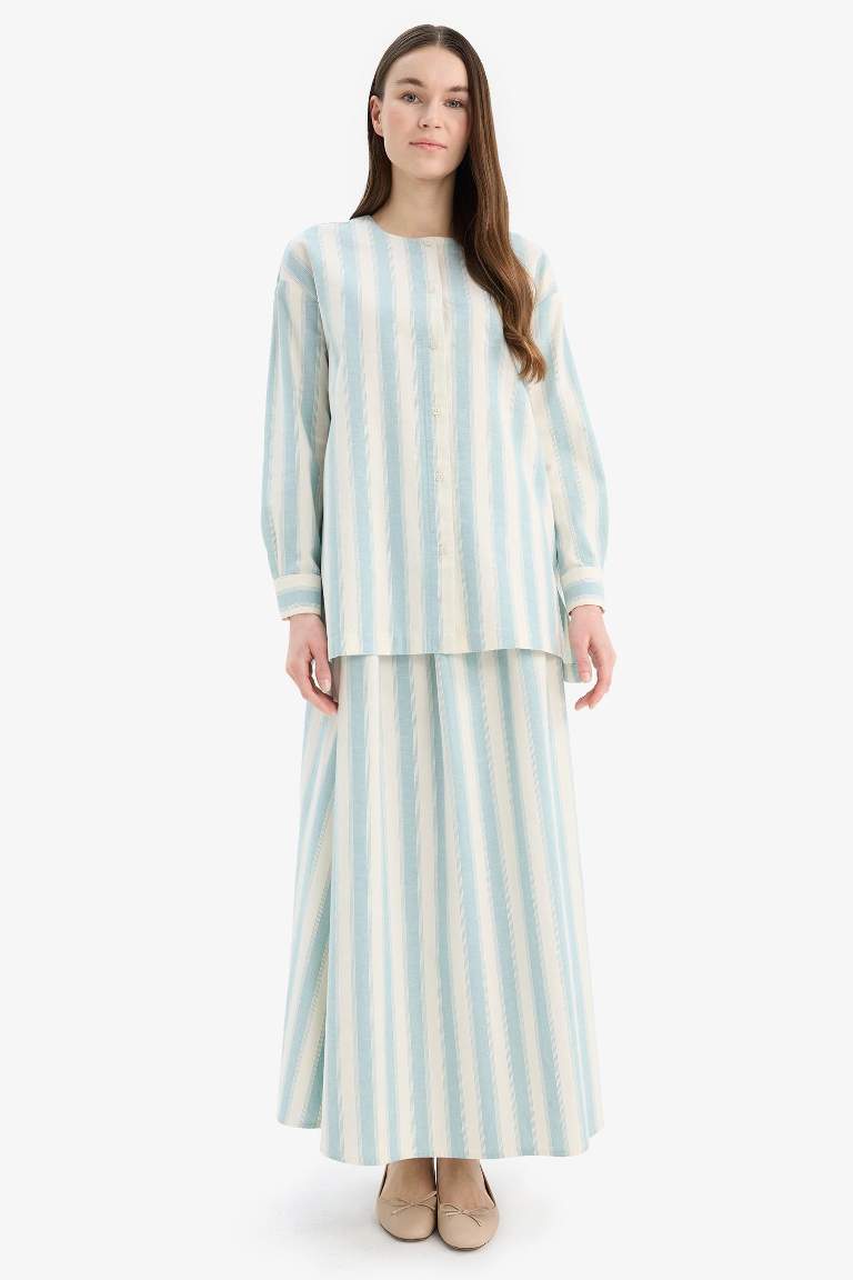 A-Line Striped Linen Blend Maxi Skirt