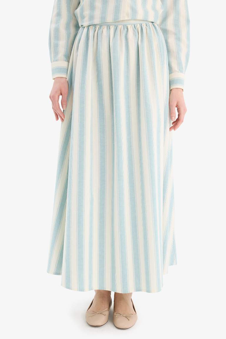 A-Line Striped Linen Blend Maxi Skirt