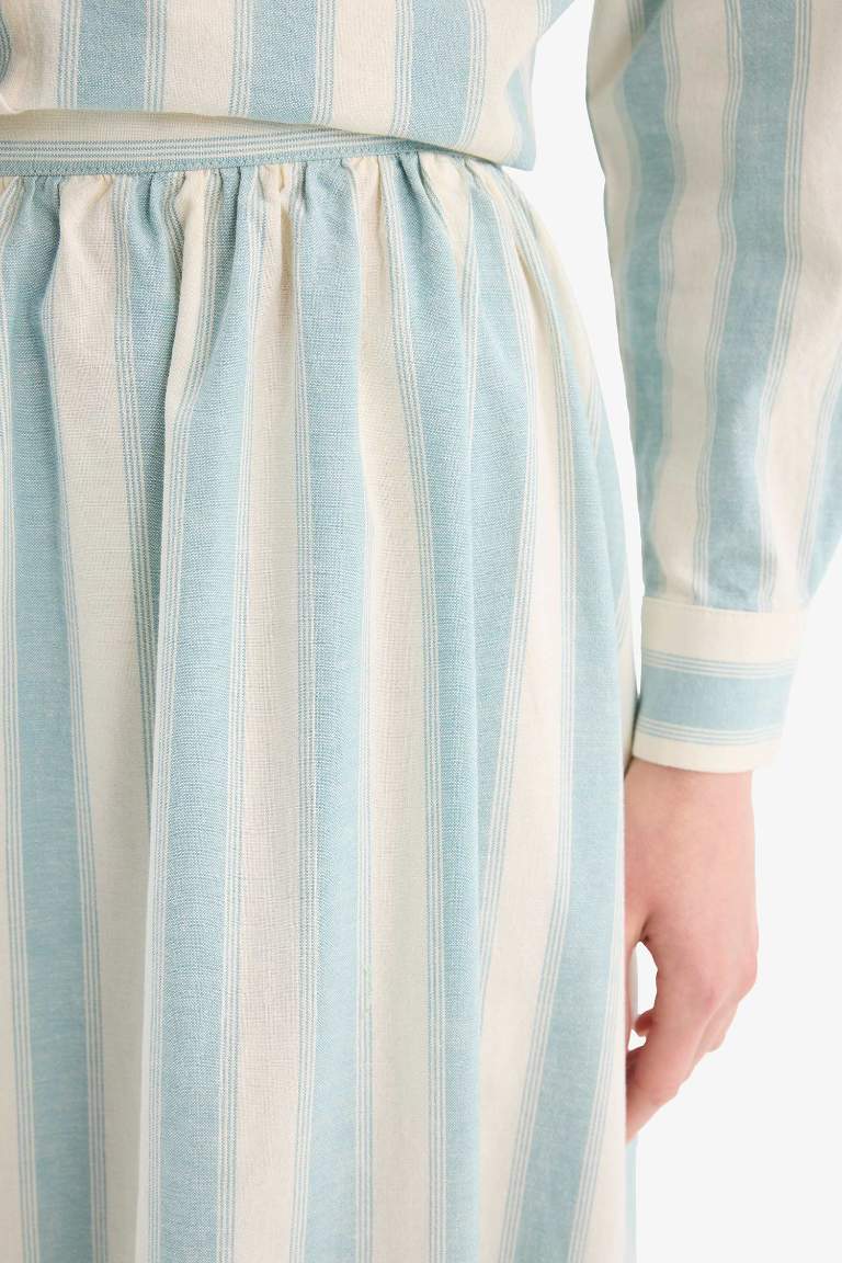 A-Line Striped Linen Blend Maxi Skirt