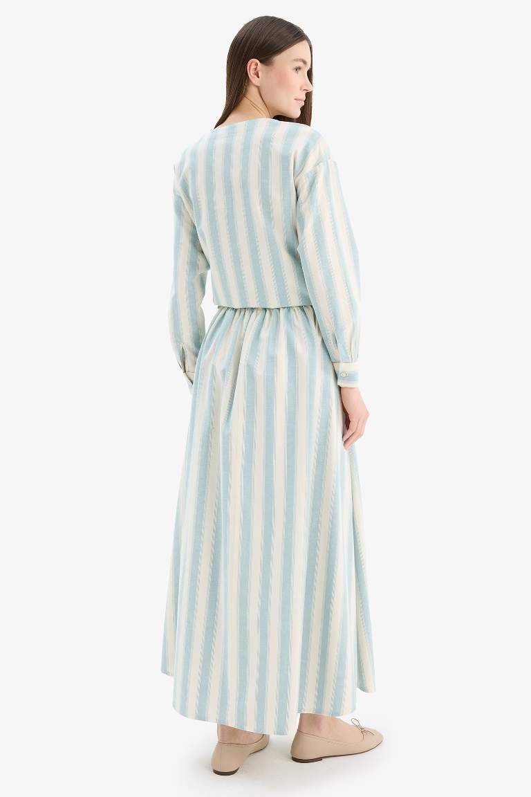 A-Line Striped Linen Blend Maxi Skirt