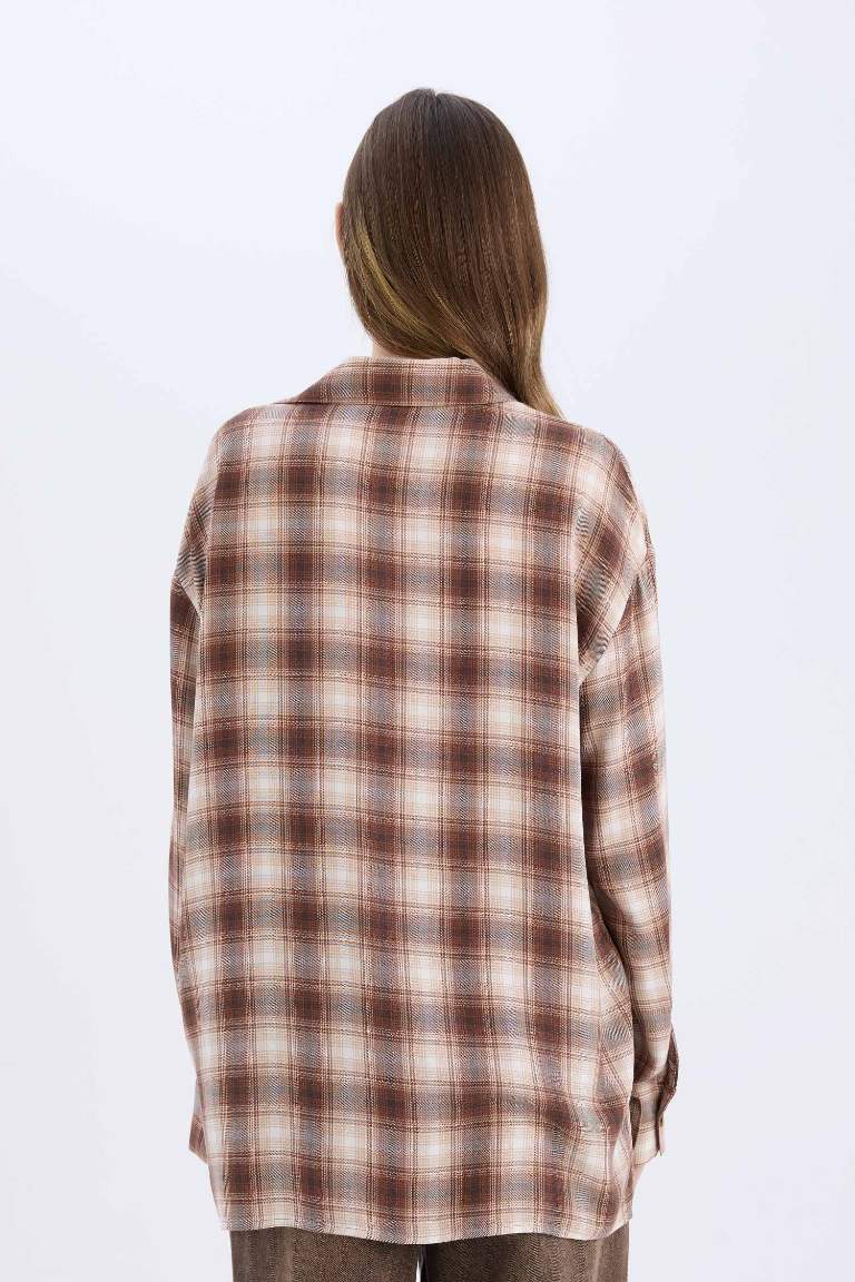 Oversize Fit Checked Pocket Long Sleeve Shirt