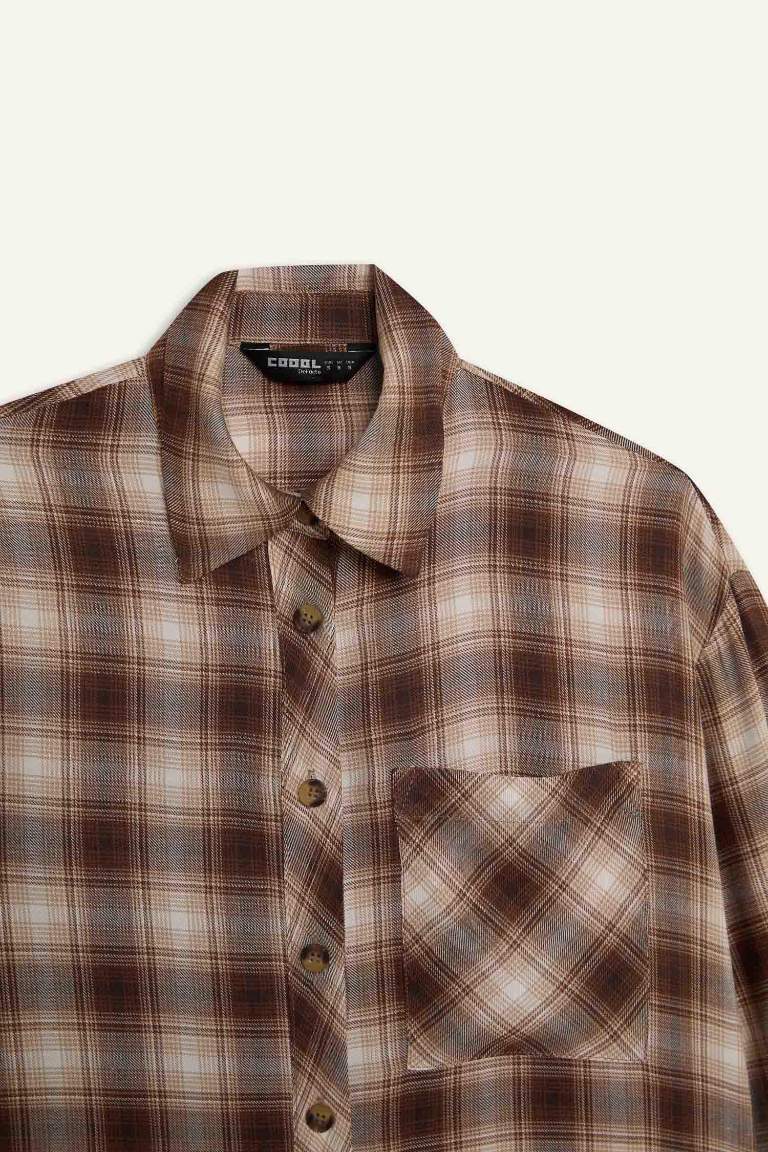 Oversize Fit Checked Pocket Long Sleeve Shirt