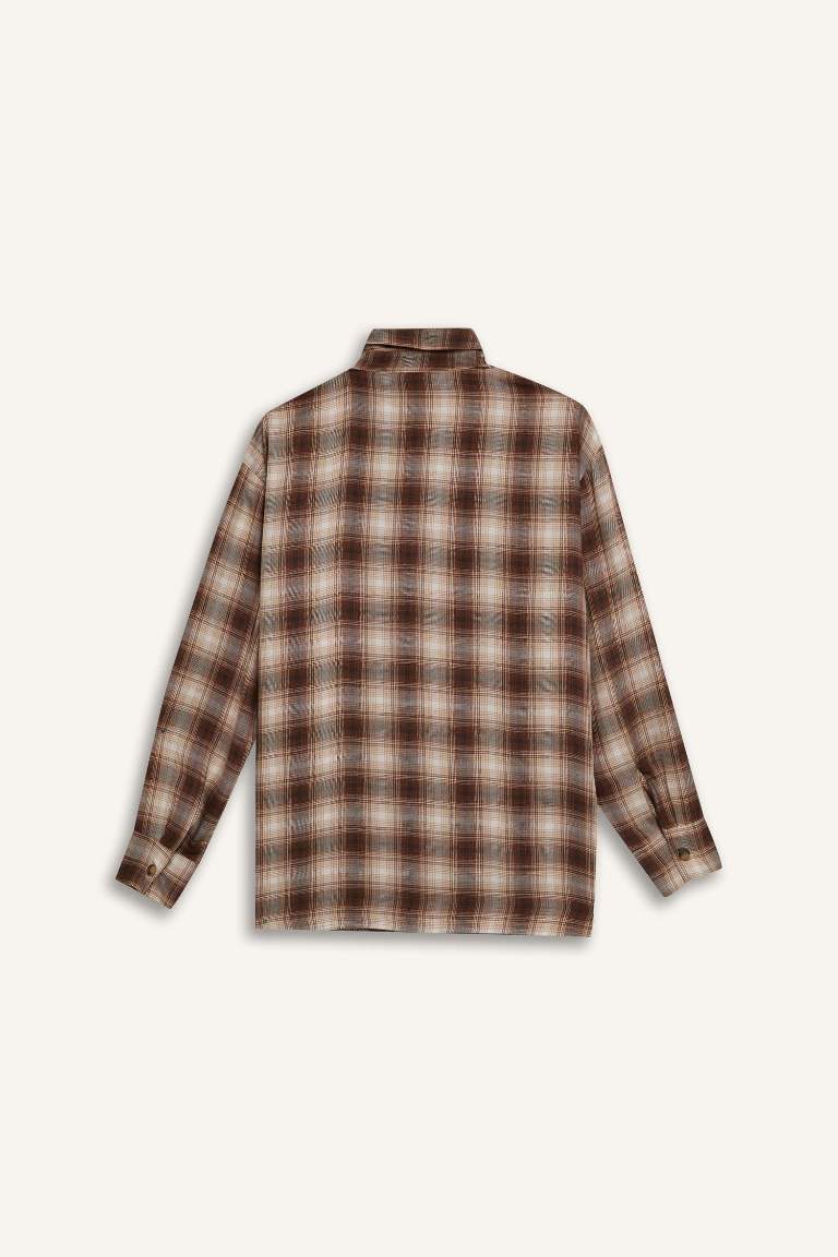 Oversize Fit Checked Pocket Long Sleeve Shirt