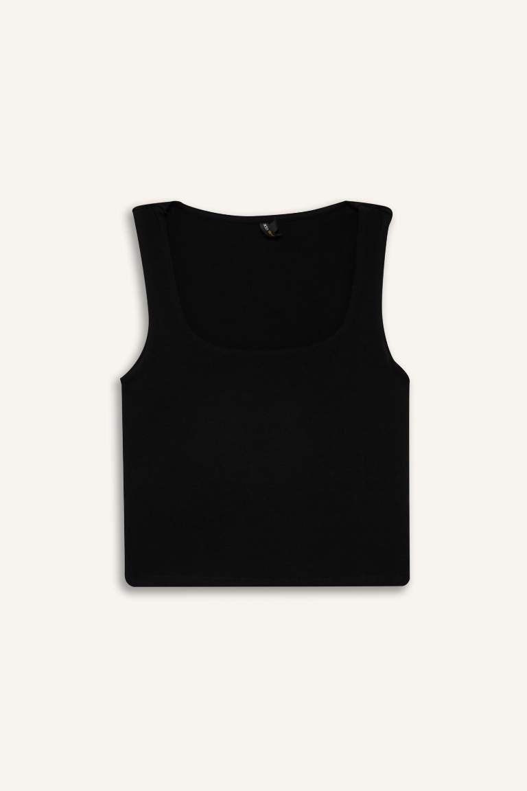 Slim Fit Square Neck Basic Black Tank Top