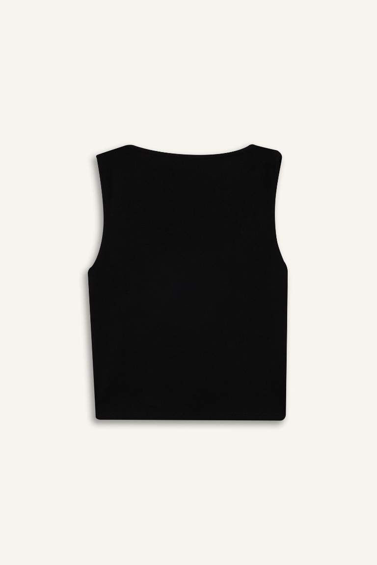 Slim Fit Square Neck Basic Black Tank Top