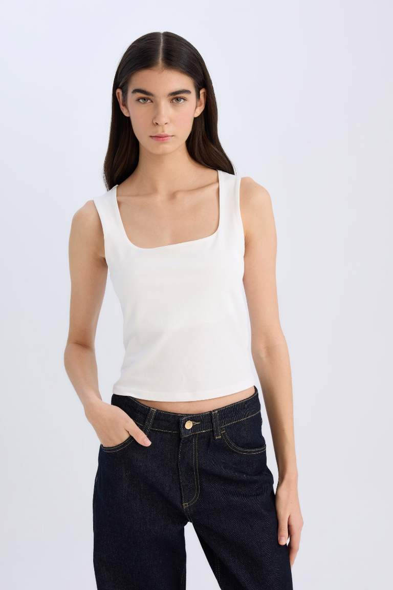 Slim Fit Basic Square Collar Tank Top