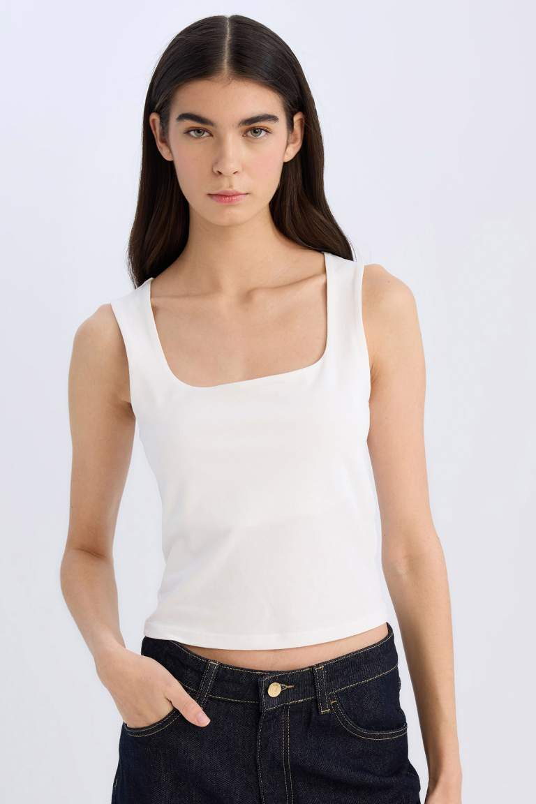 Slim Fit Basic Square Collar Tank Top