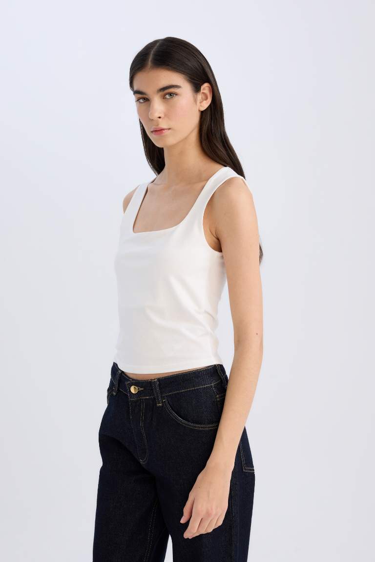 Slim Fit Basic Square Collar Tank Top