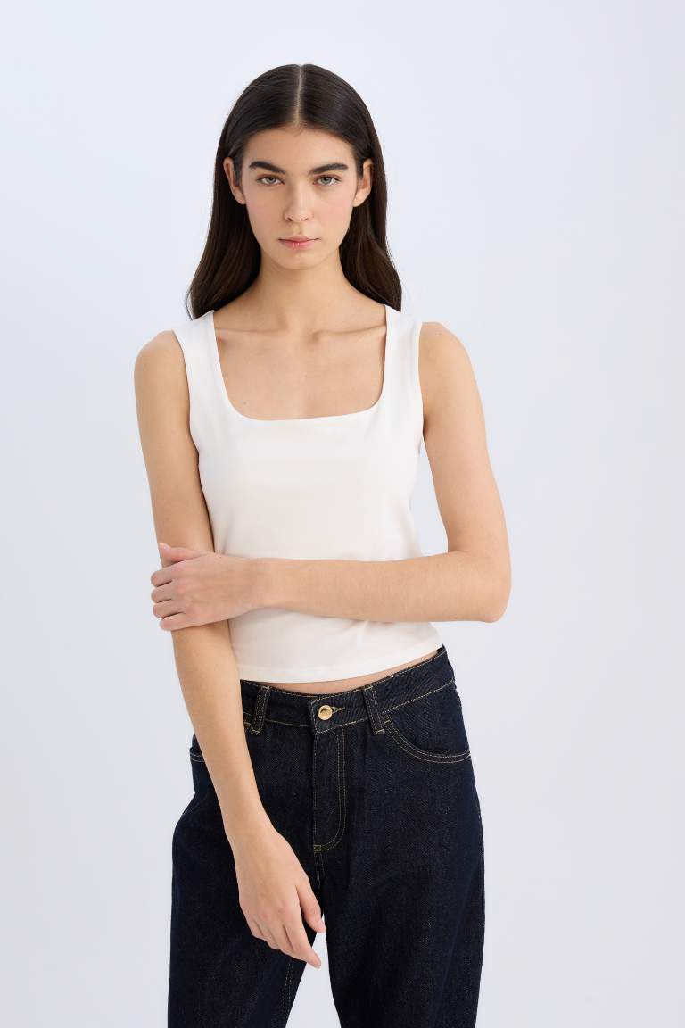 Slim Fit Basic Square Collar Tank Top