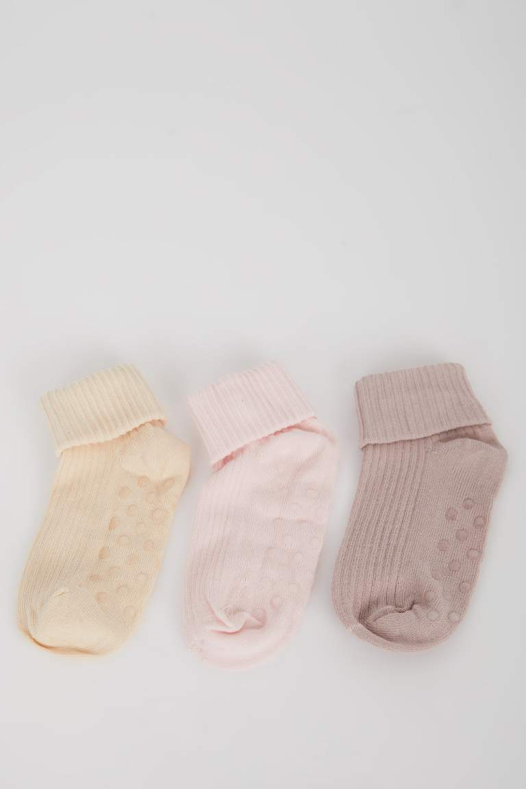 Baby Girl Non-Slip Sole 3 Piece Cotton Long Socks