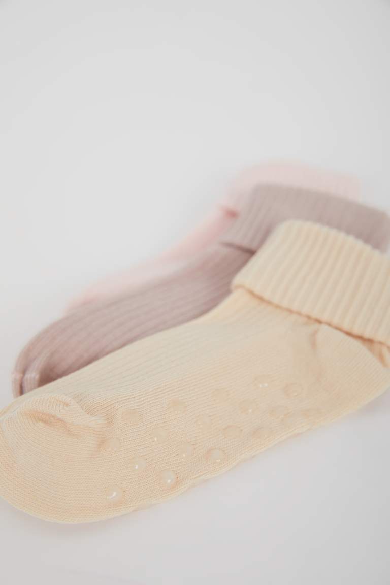 Baby Girl Non-Slip Sole 3 Piece Cotton Long Socks