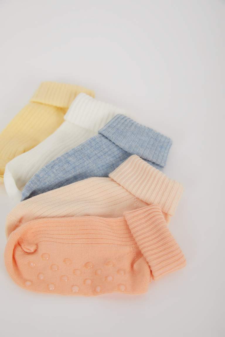 Baby Girl Non-Slip Sole 5 Piece Cotton Long Socks