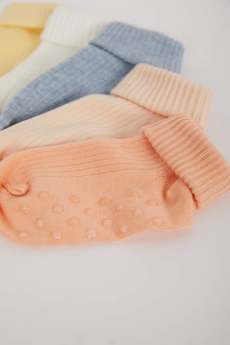 Baby Girl Non-Slip Sole 5 Piece Cotton Long Socks