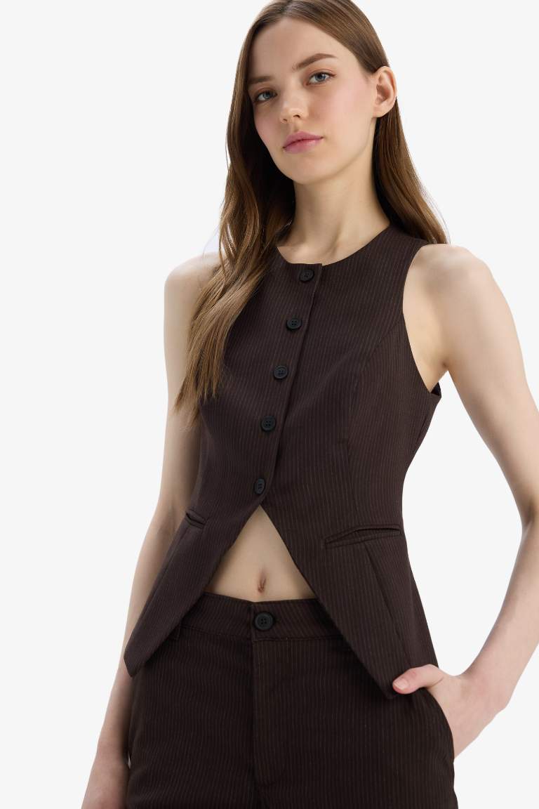 Afra x Defacto Fitted Buttoned Sleeveless Knitwear Cardigan