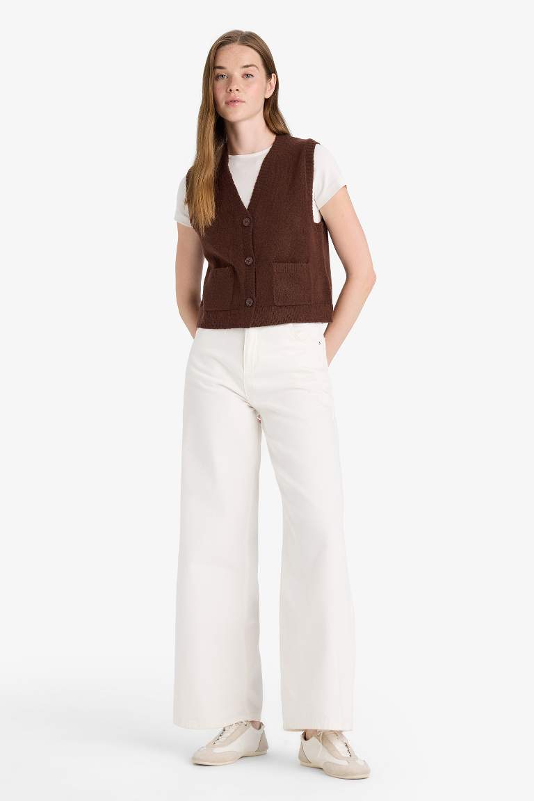 Regular Fit V Yaka Cepli Düğmeli Yelek