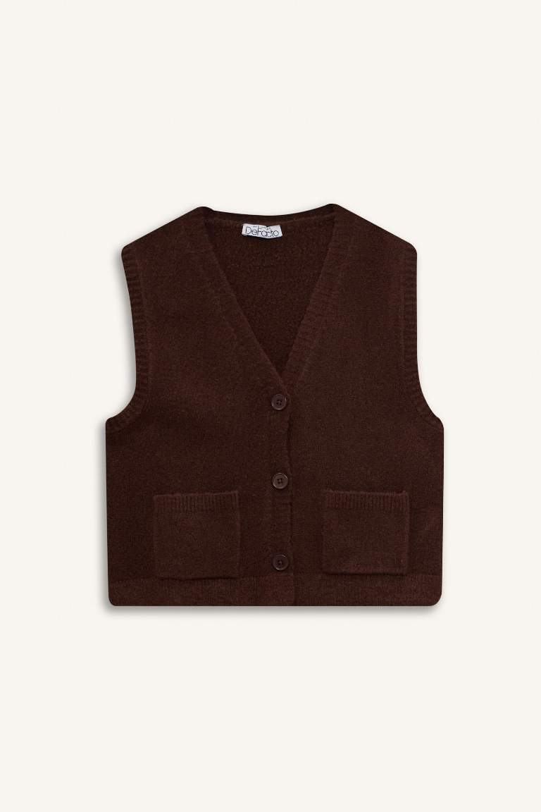 Regular Fit V Yaka Cepli Düğmeli Yelek