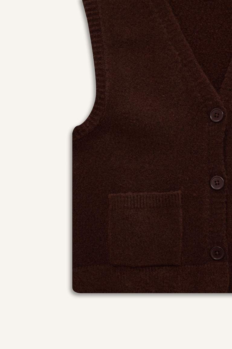 Regular Fit V Yaka Cepli Düğmeli Yelek