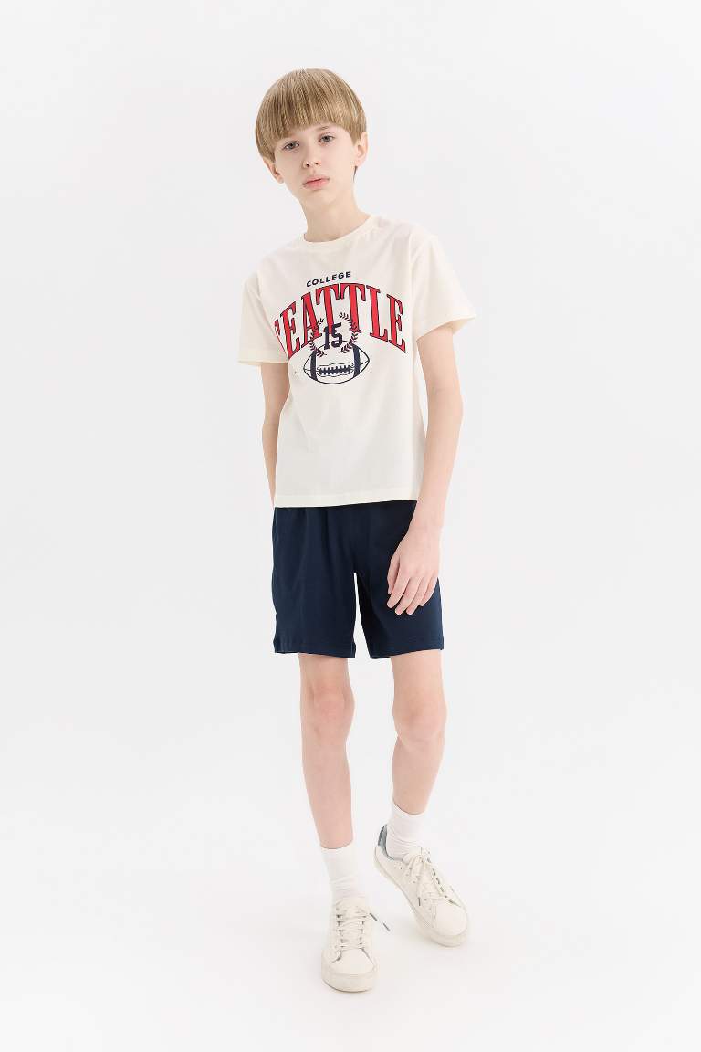 Boy Printed T-Shirt Flexible Waist Shorts 2 Piece Pajama Set