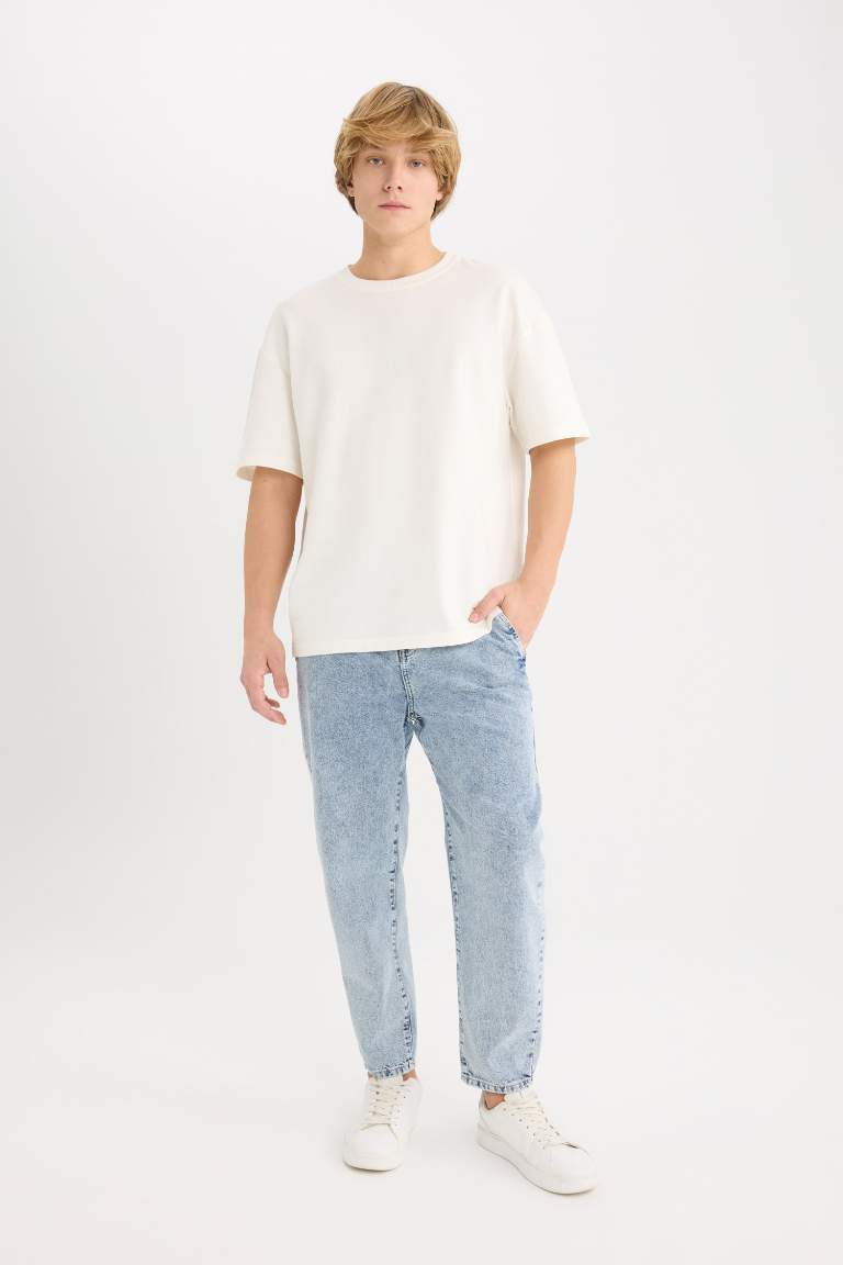 Relaxed Slouchy Fit Wide Leg Washed Jeans