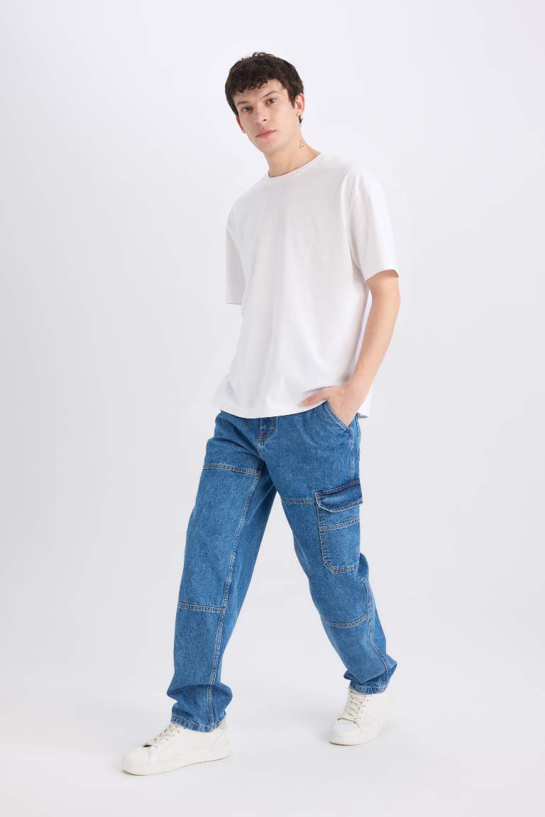 Relax Fit Wide Leg Washed Jeans