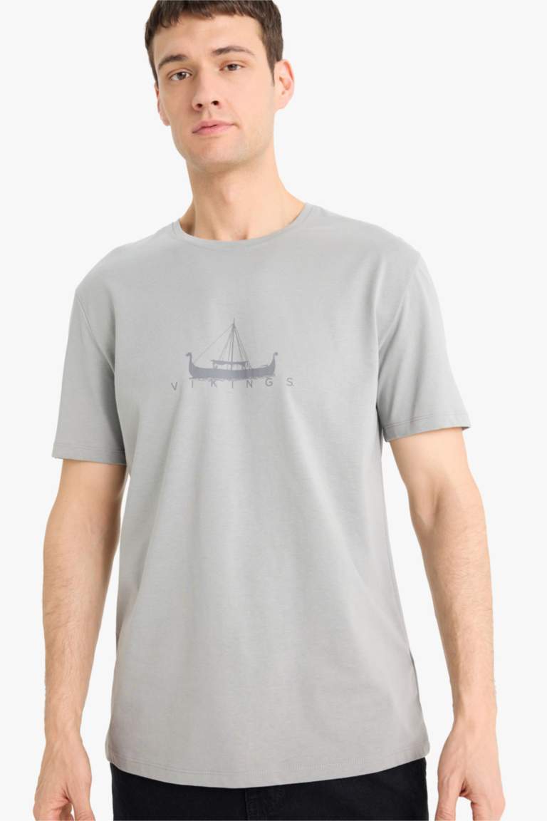 %100 Pamuk Vikings Regular Fit Bisiklet Yaka Kısa Kollu Tişört