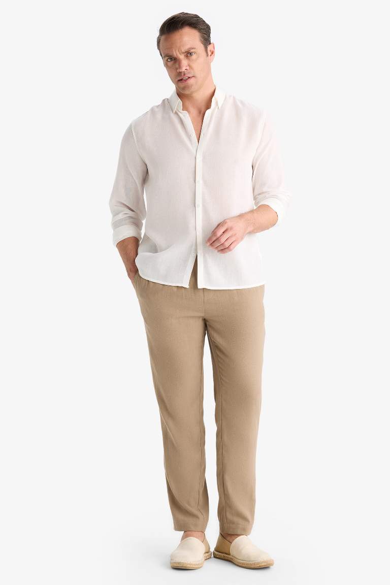Relax Fit Kısa Paça Keten Görünümlü Pantolon