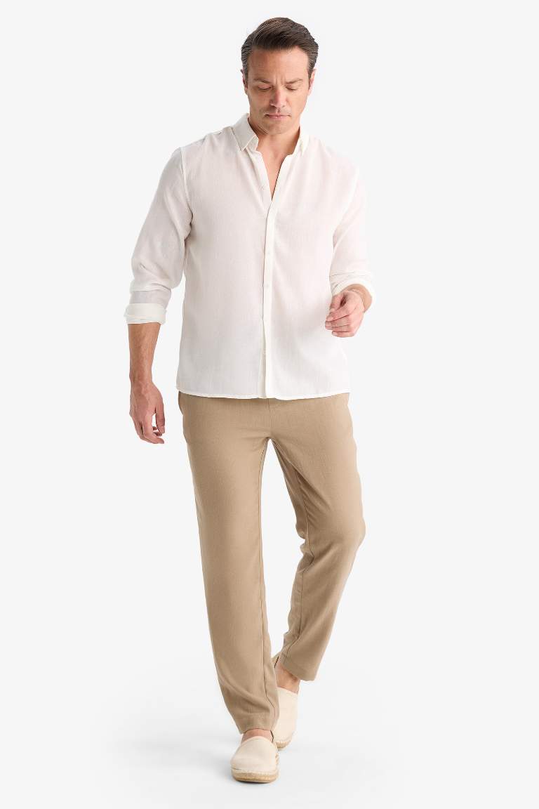 Relax Fit Kısa Paça Keten Görünümlü Pantolon