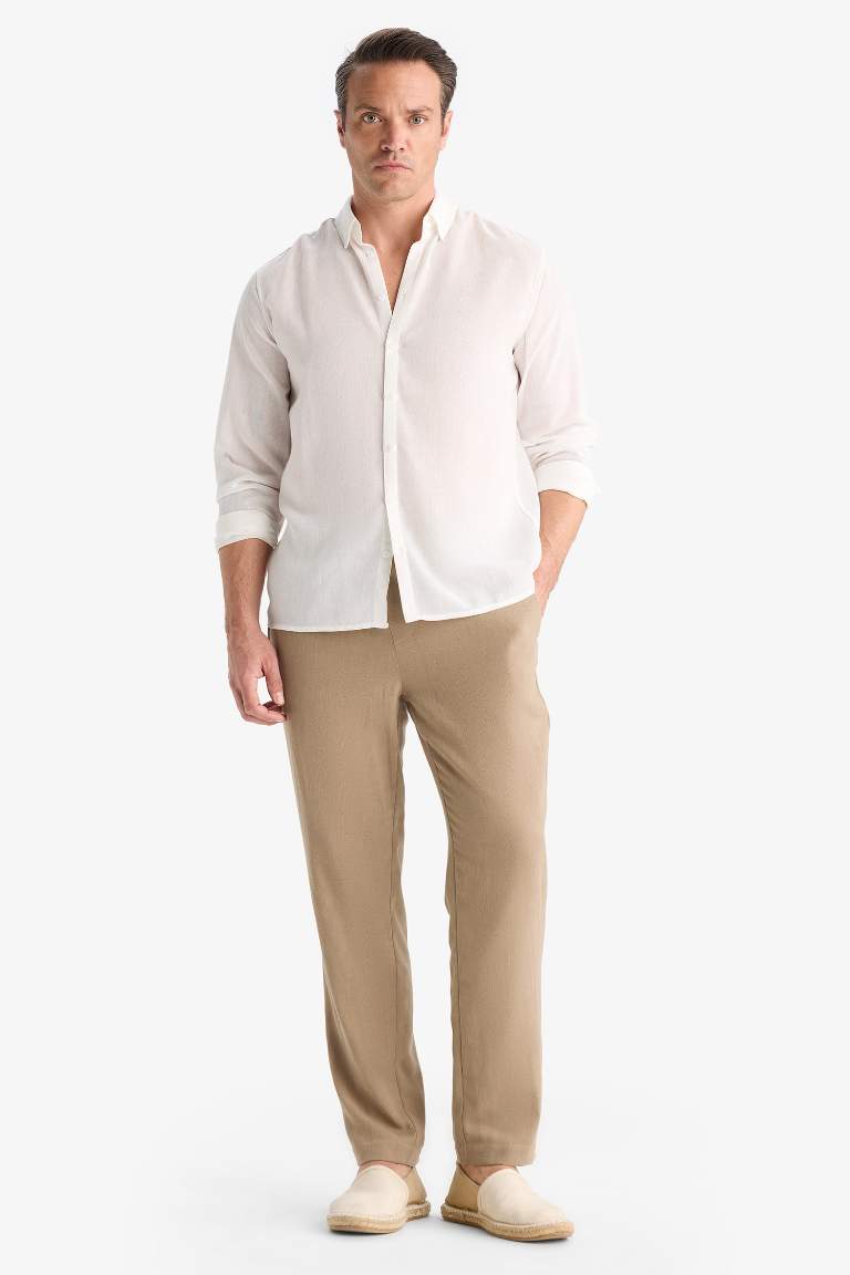 Relax Fit Kısa Paça Keten Görünümlü Pantolon