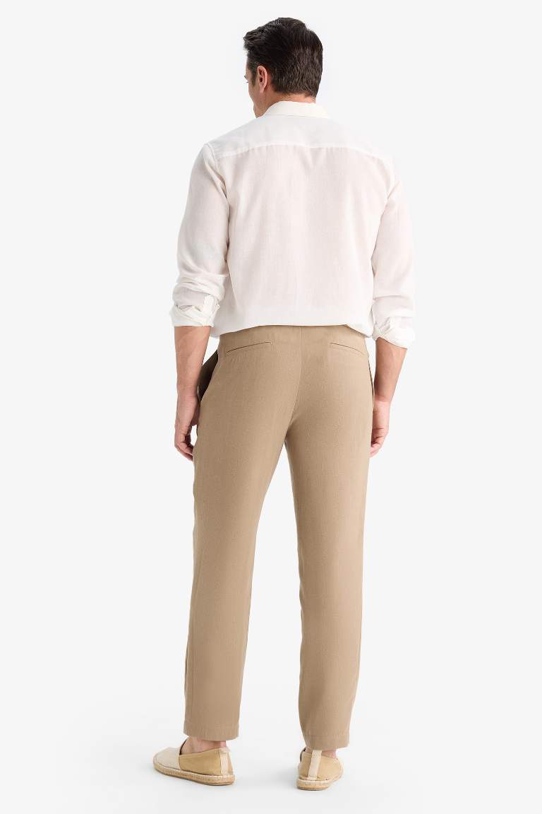 Relax Fit Kısa Paça Keten Görünümlü Pantolon