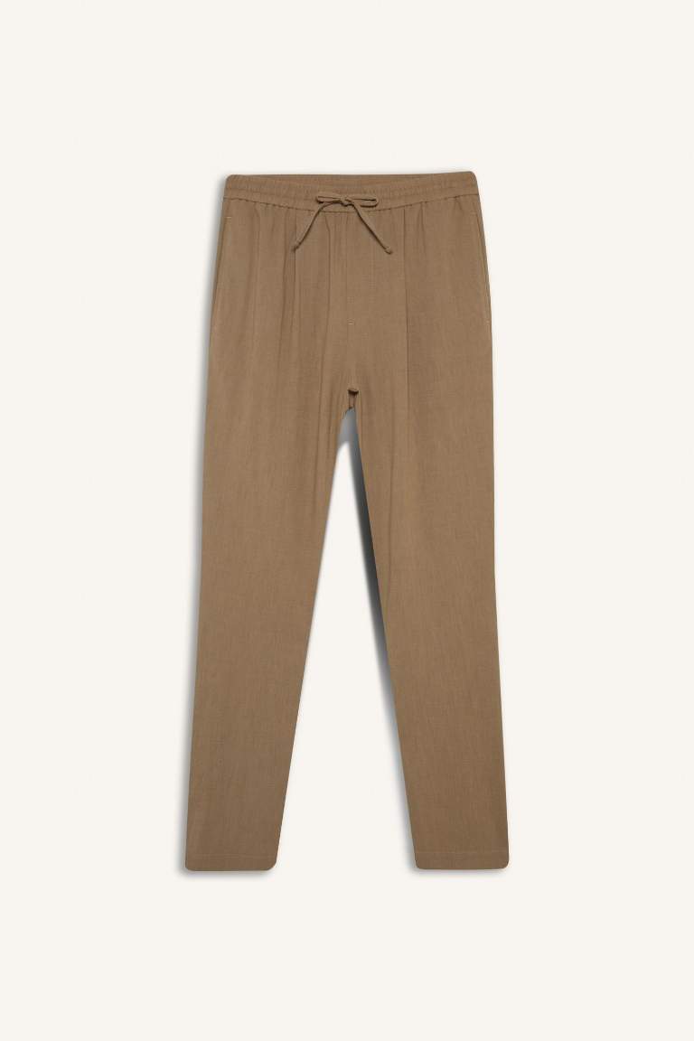 Relax Fit Kısa Paça Keten Görünümlü Pantolon